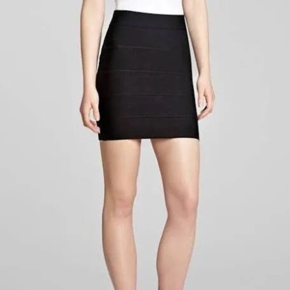 BCBGMAXAZRIA Bandage Mini Skirt Women S Black Excellent Bodycon Ribbed Knit